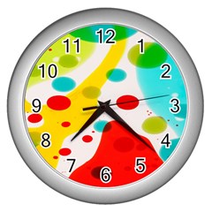 Polkadot Color Rainbow Red Blue Yellow Green Wall Clocks (silver)  by Mariart