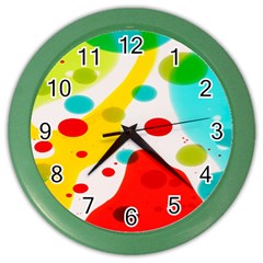 Polkadot Color Rainbow Red Blue Yellow Green Color Wall Clocks by Mariart