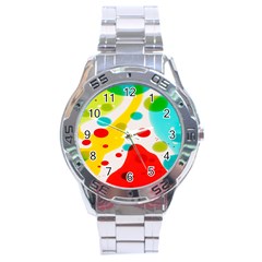 Polkadot Color Rainbow Red Blue Yellow Green Stainless Steel Analogue Watch by Mariart