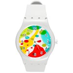 Polkadot Color Rainbow Red Blue Yellow Green Round Plastic Sport Watch (M) Front