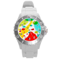 Polkadot Color Rainbow Red Blue Yellow Green Round Plastic Sport Watch (l) by Mariart