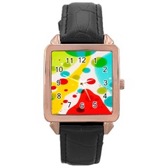 Polkadot Color Rainbow Red Blue Yellow Green Rose Gold Leather Watch  by Mariart