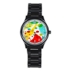 Polkadot Color Rainbow Red Blue Yellow Green Stainless Steel Round Watch by Mariart