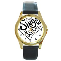 Singer Love Sign Heart Round Gold Metal Watch