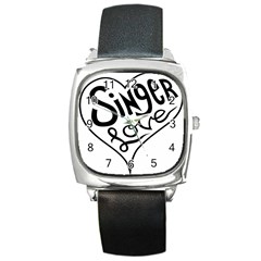 Singer Love Sign Heart Square Metal Watch by Mariart