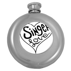 Singer Love Sign Heart Round Hip Flask (5 Oz) by Mariart