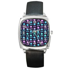 Polkadot Plaid Circle Line Pink Purple Blue Square Metal Watch by Mariart