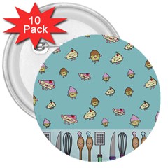 Kawaii Kitchen Border 3  Buttons (10 Pack)  by Nexatart