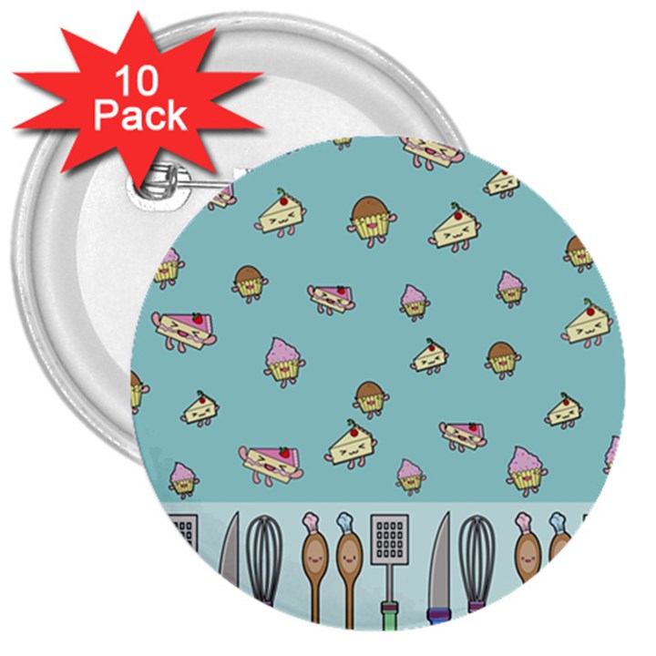 Kawaii Kitchen Border 3  Buttons (10 pack) 