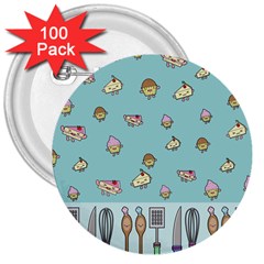 Kawaii Kitchen Border 3  Buttons (100 pack) 