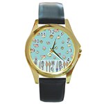 Kawaii Kitchen Border Round Gold Metal Watch Front