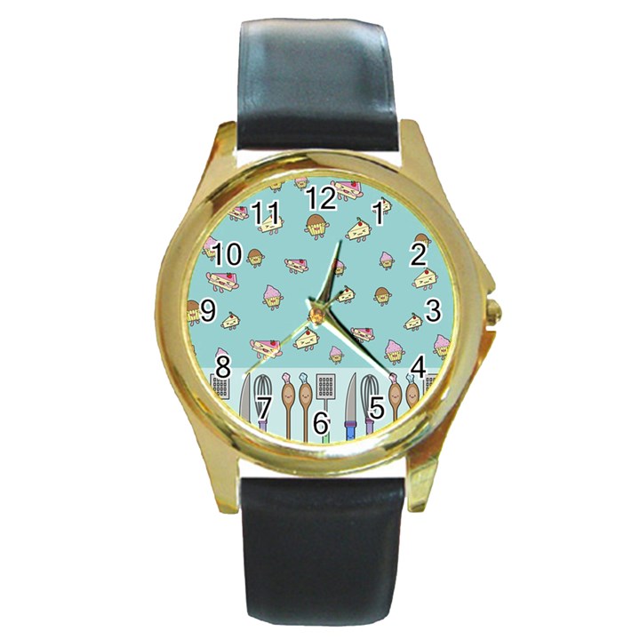 Kawaii Kitchen Border Round Gold Metal Watch