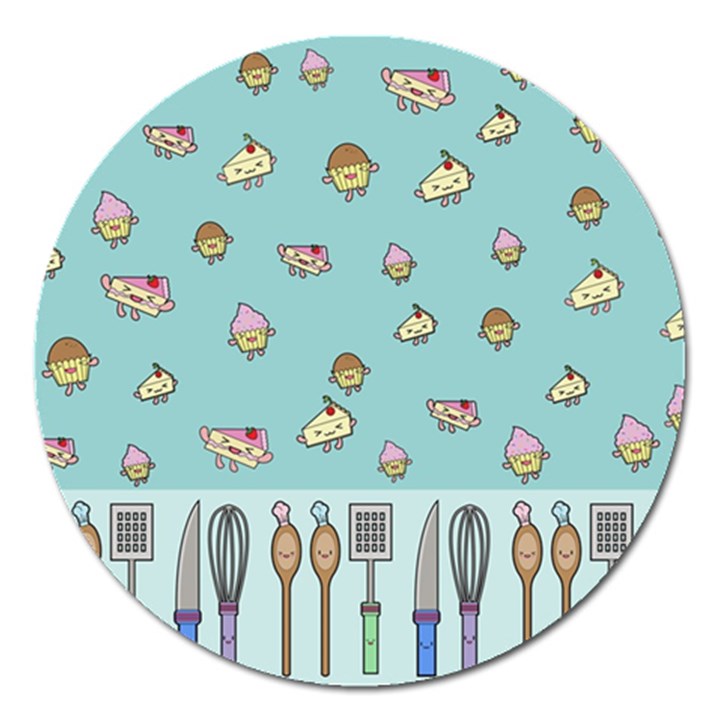 Kawaii Kitchen Border Magnet 5  (Round)