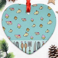 Kawaii Kitchen Border Heart Ornament (two Sides) by Nexatart