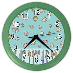 Kawaii Kitchen Border Color Wall Clocks by Nexatart