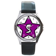 Star Five Purple White Round Metal Watch