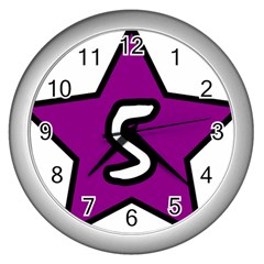 Star Five Purple White Wall Clocks (Silver) 