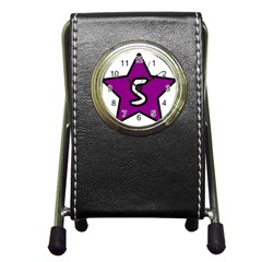 Star Five Purple White Pen Holder Desk Clocks by Mariart