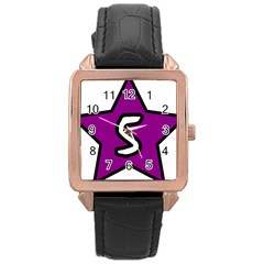 Star Five Purple White Rose Gold Leather Watch 