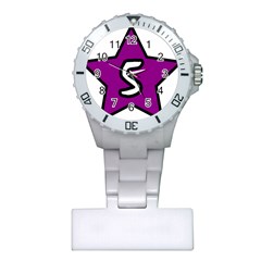 Star Five Purple White Plastic Nurses Watch by Mariart