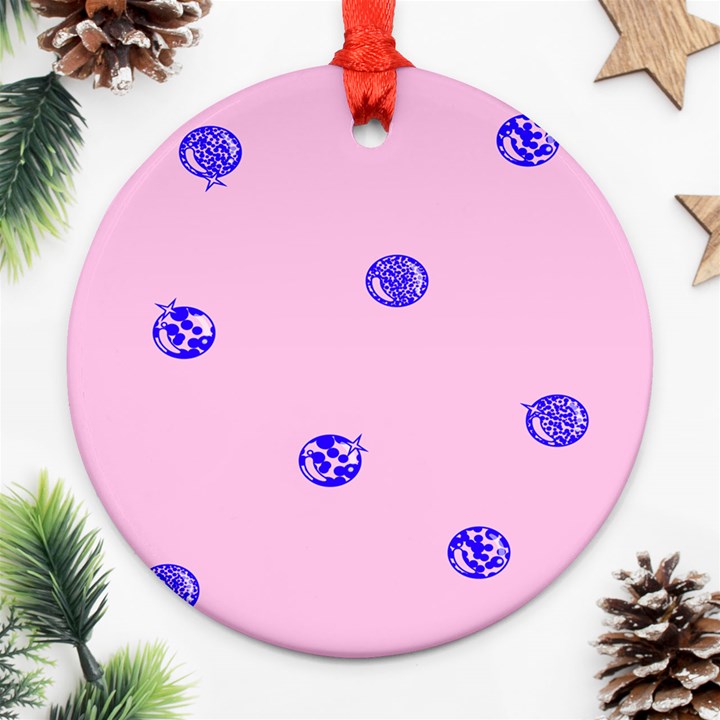 Star Space Balloon Moon Blue Pink Circle Round Polkadot Ornament (Round)