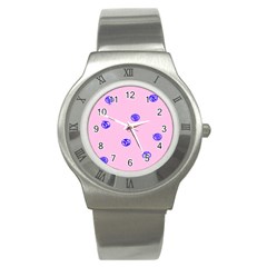 Star Space Balloon Moon Blue Pink Circle Round Polkadot Stainless Steel Watch by Mariart