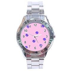 Star Space Balloon Moon Blue Pink Circle Round Polkadot Stainless Steel Analogue Watch by Mariart