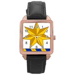 Star Yellow Blue Rose Gold Leather Watch  by Mariart