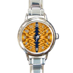 Plaid Blue Gold Wave Chevron Round Italian Charm Watch