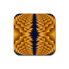 Plaid Blue Gold Wave Chevron Rubber Coaster (square)  by Mariart