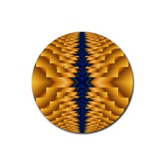 Plaid Blue Gold Wave Chevron Rubber Coaster (round) 