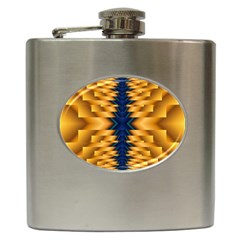 Plaid Blue Gold Wave Chevron Hip Flask (6 Oz) by Mariart