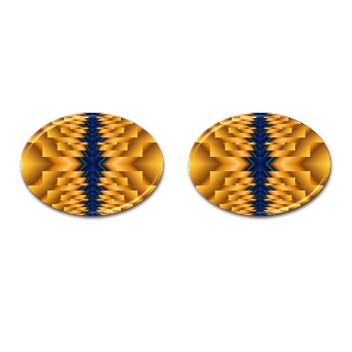 Plaid Blue Gold Wave Chevron Cufflinks (Oval)