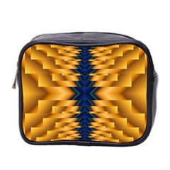 Plaid Blue Gold Wave Chevron Mini Toiletries Bag 2-side by Mariart