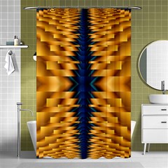 Plaid Blue Gold Wave Chevron Shower Curtain 48  X 72  (small)  by Mariart