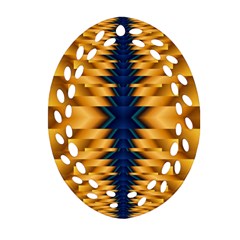 Plaid Blue Gold Wave Chevron Ornament (oval Filigree) by Mariart