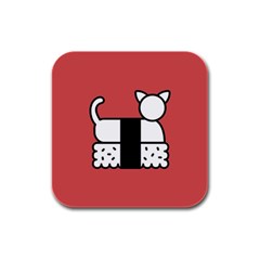 Sushi Cat Japanese Food Rubber Square Coaster (4 pack) 