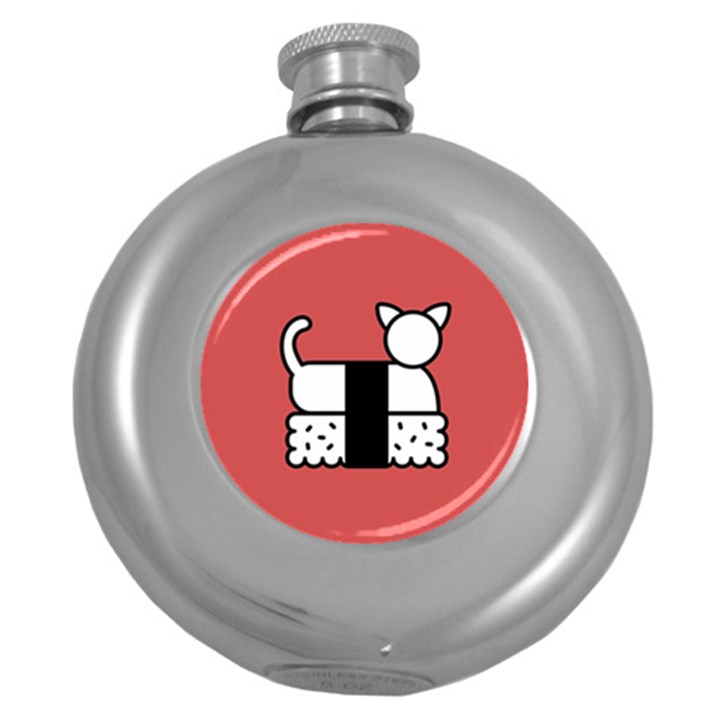 Sushi Cat Japanese Food Round Hip Flask (5 oz)