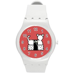 Sushi Cat Japanese Food Round Plastic Sport Watch (M)