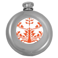 Tree Leaf Flower Orange Sexy Star Round Hip Flask (5 Oz) by Mariart