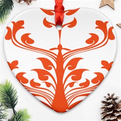 Tree Leaf Flower Orange Sexy Star Heart Ornament (two Sides) by Mariart