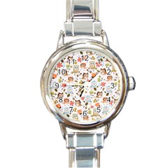 Cute Owl Round Italian Charm Watch by Nexatart