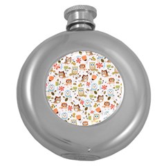 Cute Owl Round Hip Flask (5 Oz) by Nexatart