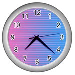 Turquoise Pink Stripe Light Blue Wall Clocks (Silver)  Front