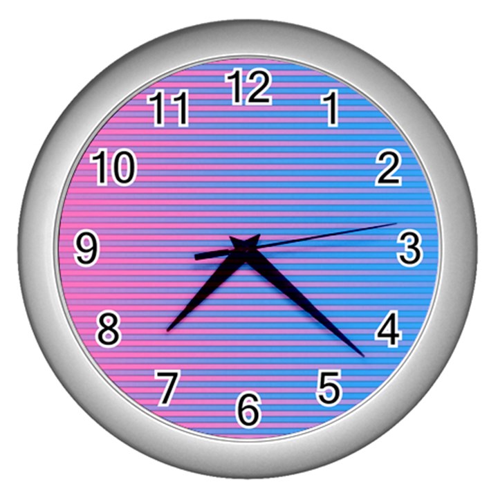 Turquoise Pink Stripe Light Blue Wall Clocks (Silver) 