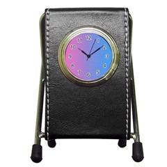 Turquoise Pink Stripe Light Blue Pen Holder Desk Clocks by Mariart