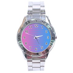 Turquoise Pink Stripe Light Blue Stainless Steel Analogue Watch by Mariart