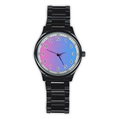 Turquoise Pink Stripe Light Blue Stainless Steel Round Watch by Mariart