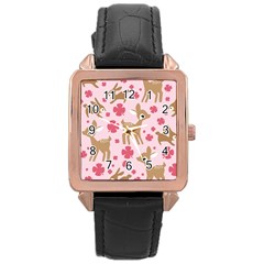 Preety Deer Cute Rose Gold Leather Watch  by Nexatart