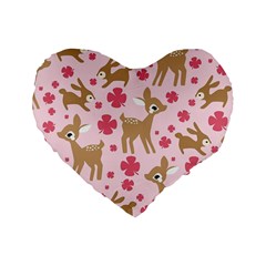 Preety Deer Cute Standard 16  Premium Flano Heart Shape Cushions by Nexatart